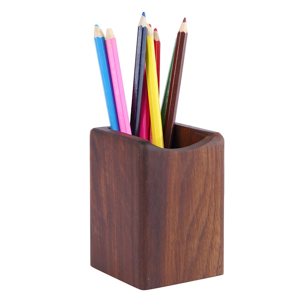 Worgeous Wood Desk Organizer Pen Holder in Coffee Color for Office Use Sturdy Lightweight Portable 7 x 4.5 x 3.2 Inches