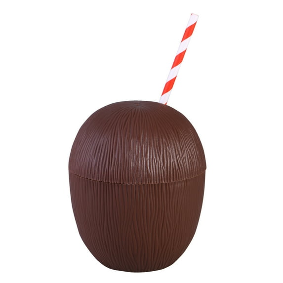 Eease Coconut Drink Cups Tropical Party PE Cups Supplies for Luau Party Beach Theme Party (with Straw)