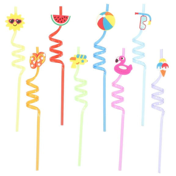 TABLZONE Hawaiian Tropical Party Supplies Reusable Plastic Straws Assorted Colors 8 Pieces for Luau and Events