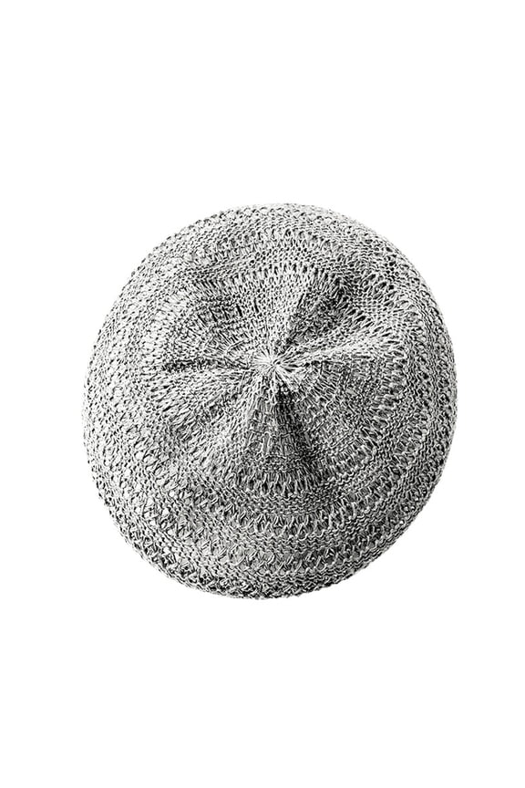 Grey Straw Beret for Women - Summer Crochet Woven Cap