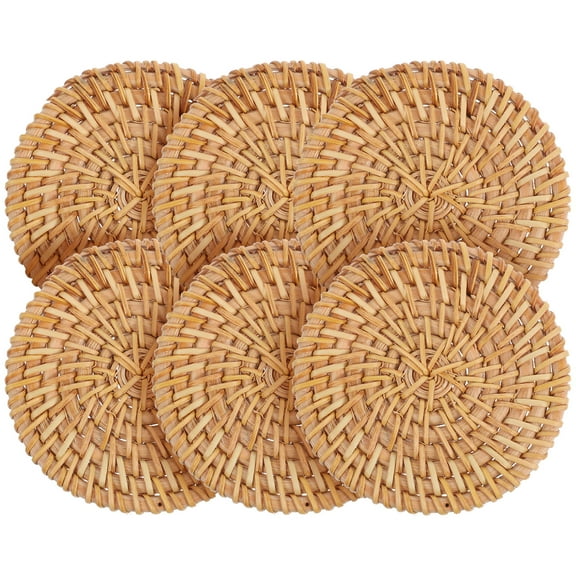 Hand Woven Rattan Coasters Set of 6 for Home and Restaurant Use