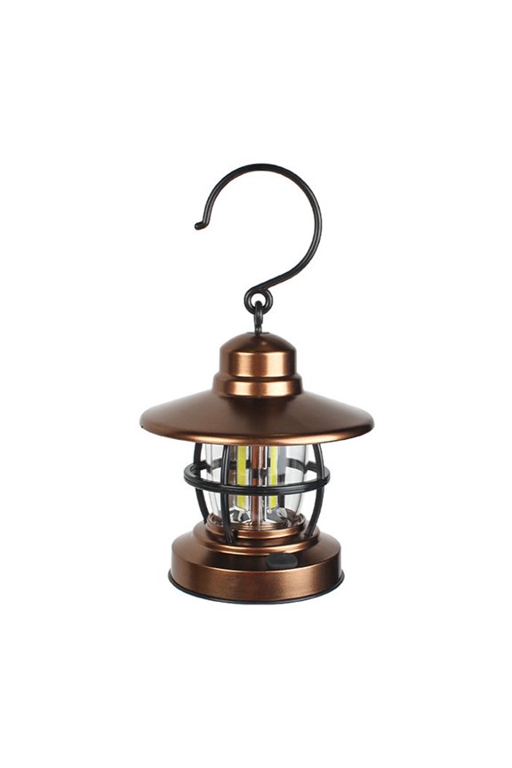 Portable Outdoor Light Vintage Led Camping Lantern Metal Light Brown 1Set