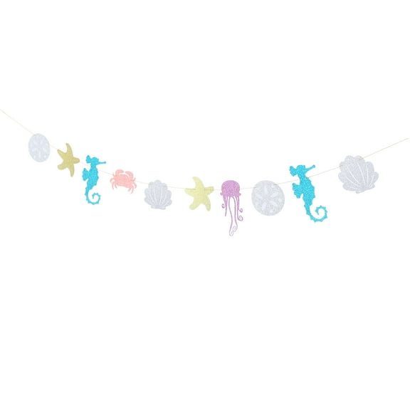 Eease Hawaiian Luau Garland Seahorse Jellyfish Seashell Crab Sea Star Glitter Banner for Summer Pool Birthday Party Decoration