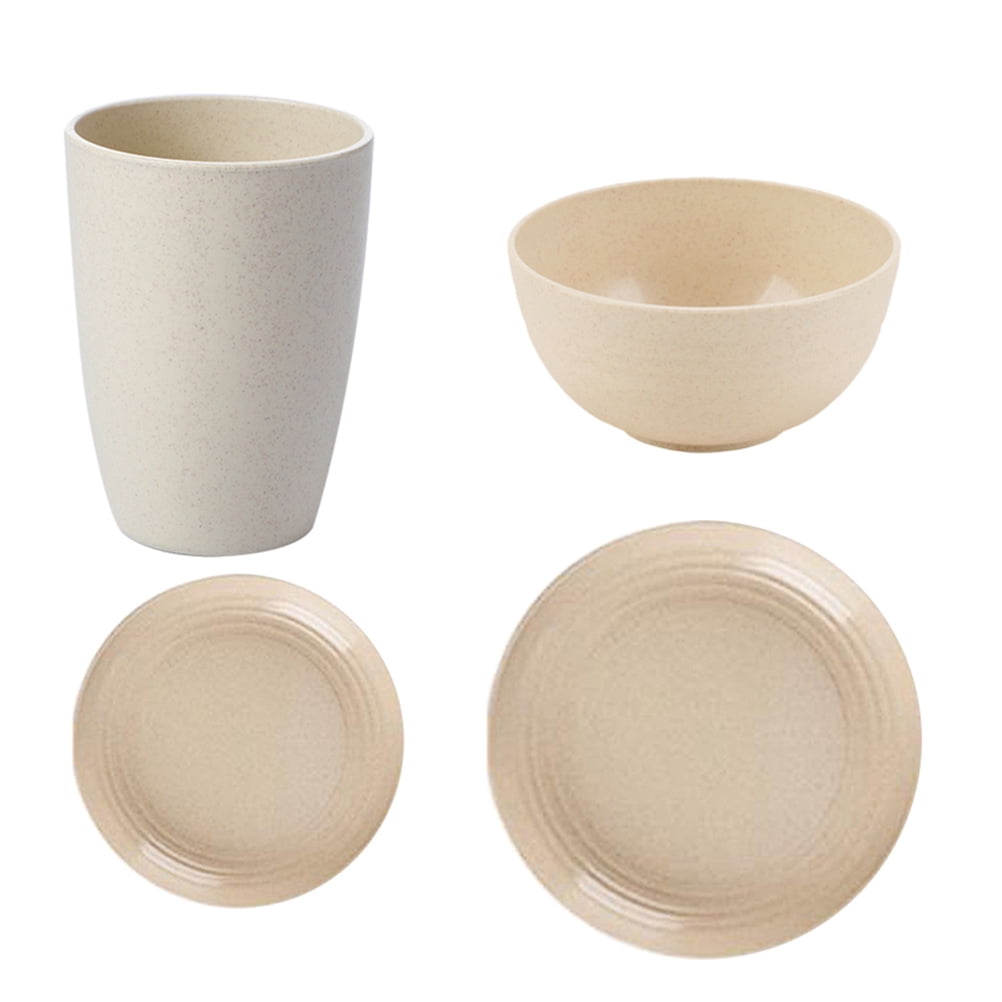 Eease Hemoton 4pc Wheat Straw Dinnerware Set for Picnic BBQ Beige ...