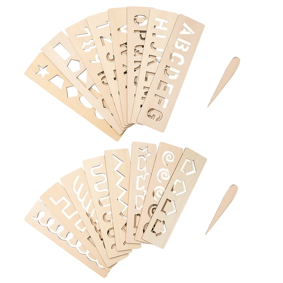 Eease Kids Wood Stencil Set: 16pcs Letters Numbers Shapes Montessori Tracing