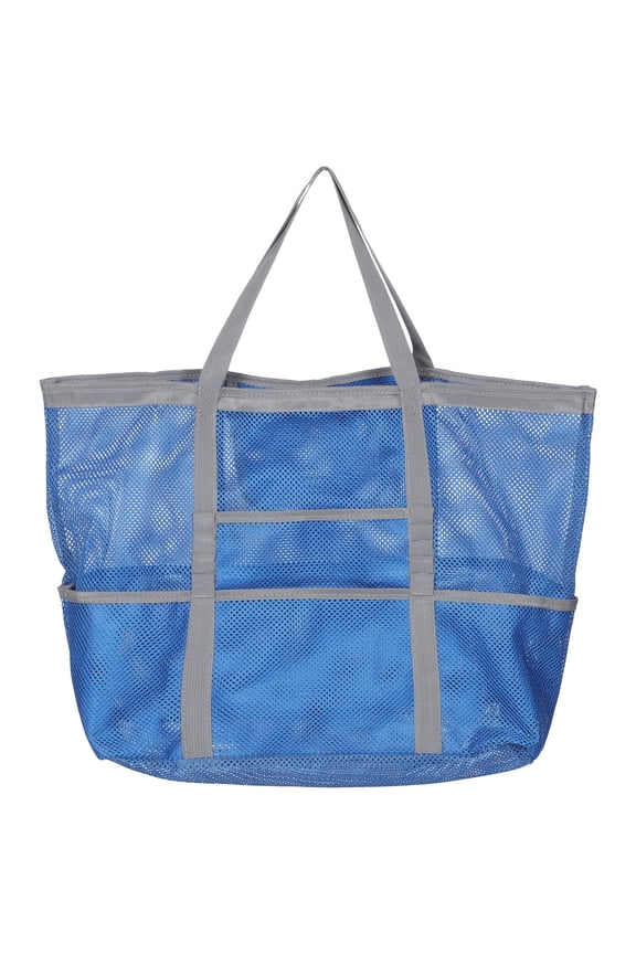 Women's Sky-Blue Mesh Tote Bag Portable Lightweight with Zipper Pocket 22.8×14.6×7.1in