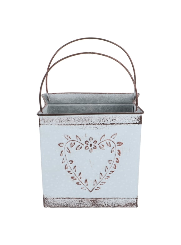 Eease Metal Bucket Planter Flower Pot Rustic Vase with Handle for Home Decoration