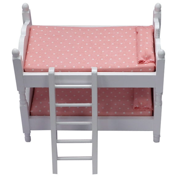 KALLORY Doll House Bunk Bed Pink Polka Dot 1Pack 5.38X4.72X3.18In