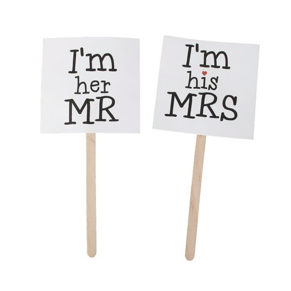Eease Mr and Mrs Wedding Party Photo Booth Props on Sticks (White)