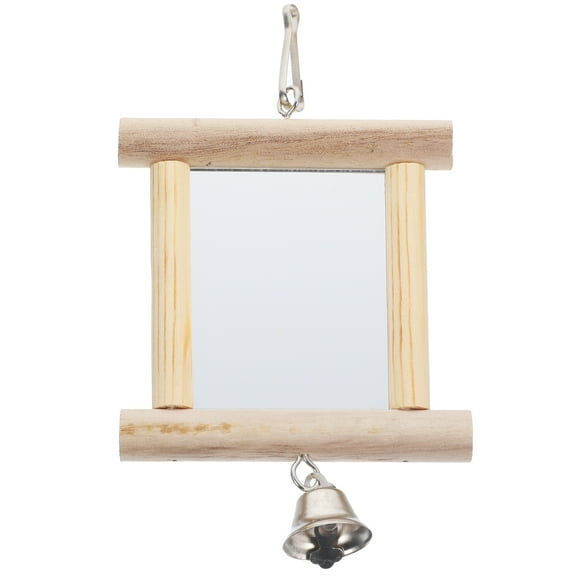 ORDDIART Bird Mirror Wooden Preening Aid for Pet Owners Cage Enrichment 1Pcs 3.93X0.59X7.07in