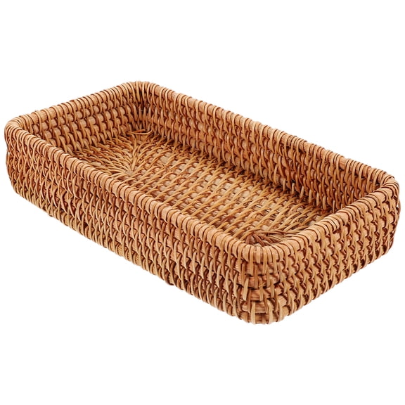 Woven Rattan Fruit Basket and Bread Tray, Multi-Purpose Wicker Storage Bowl and Serving Basket for Kitchen