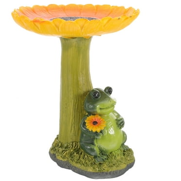 Eease Resin Sunflower Birdbath with Frog Statue and Feeder for Garden Outdoor Decor