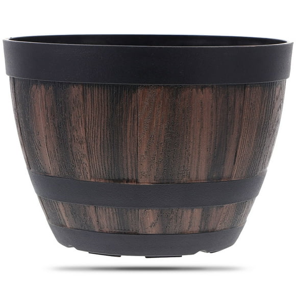 Eease Resin Whiskey Barrel Plant Pot Rustic Flower Planter Garden Home Office