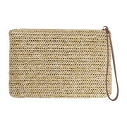 Beach Rattan Handbag with Wristlet Strap Zipper Closure Stylish Clutch Purse for Women