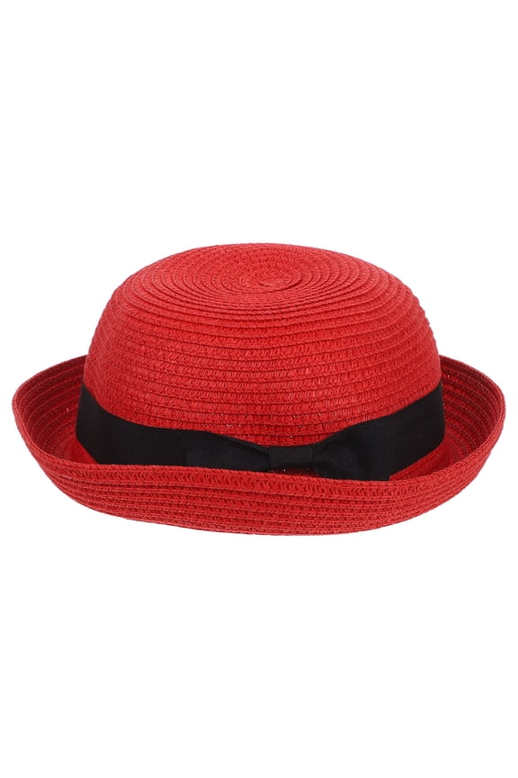 Sun Hat Women Straw Hats, Summer Fashion Bowler Beach Hat (Red)