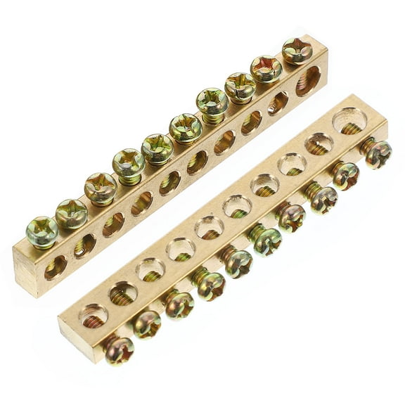 HEMOTON 4 Pcs 10 Hole Copper Ground Neutral Bar Distribution Wire Screw Terminal Device