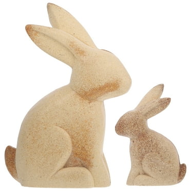Eease Unfinished Wood Bunny Rabbit Figurines for Home Decor (1 Pair)