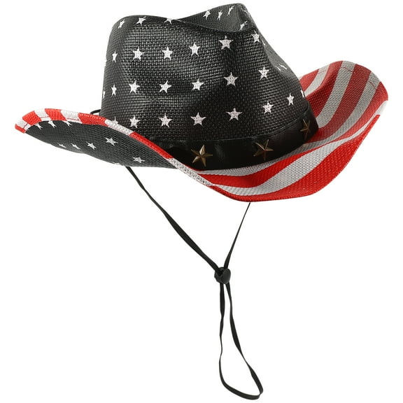 Eease Vintage American Flag Hat Classic Personality Summer Sunhat Wide Brim Straw Hat (White Edge)