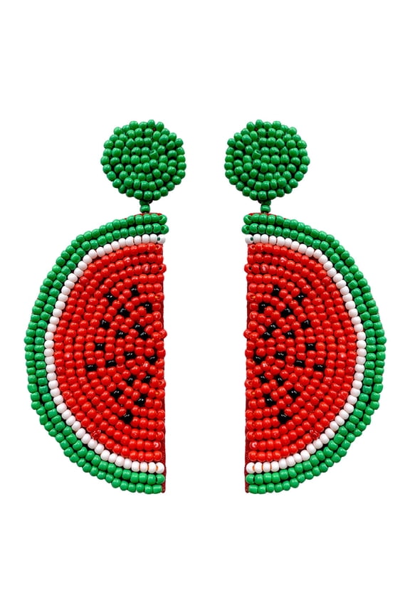 Women's Beaded Watermelon Earrings Boho Studs Dangles Summer Jewelry