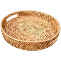 Eease Woven Rattan Serving Tray with Handles for Snacks and Fruit