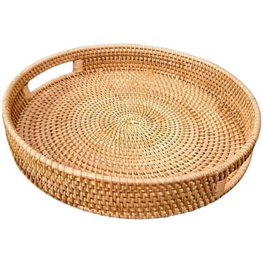 Eease Woven Rattan Serving Tray with Handles for Snacks and Fruit