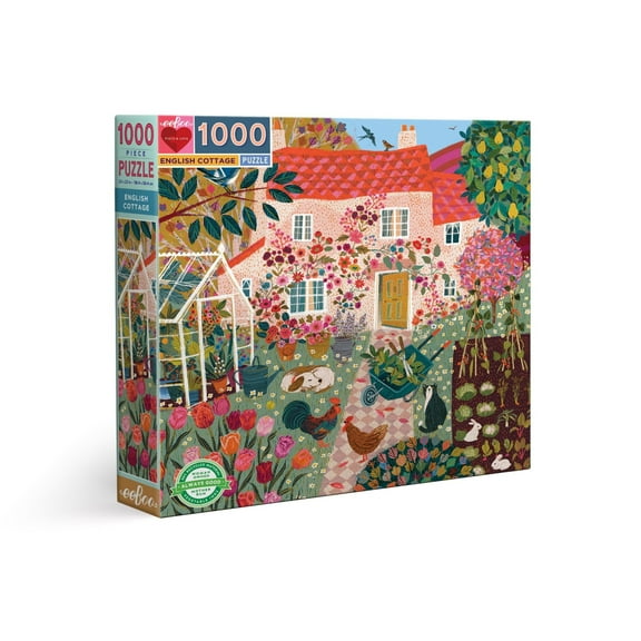eeBoo Piece and Love English Cottage 1000 Piece Square Jigsaw Puzzle, 23" x 23" square, Ages 14 and Up