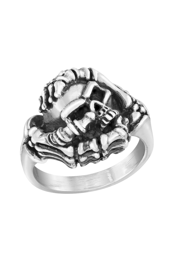 Eeire Skeleton Hand Grip Skull .925 Silver Ring-10
