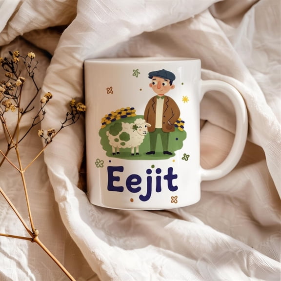 Eejit Mug, Funny Irish ang Gift, Cute Sheep and Farmer Art, Cheeky Joke Mug, St Patrick's Day, Gift Irisan.