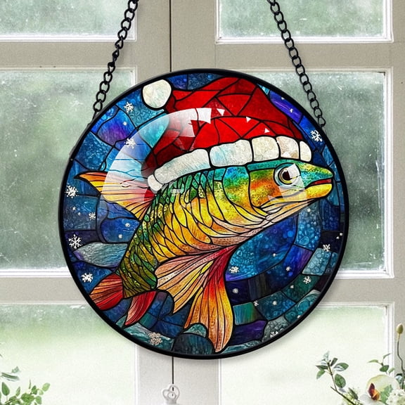 Eel Ornament Christmas 2025, Eel Stained Glass Window Panel Decorative Hanging Glass Art for Home or Garden