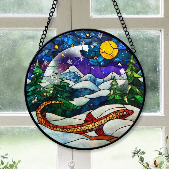 Eel Ornament Christmas 2025, Eel Stained Glass Window Panel  Handcrafted Art Sun Catcher for Bright and Cheerful Homes
