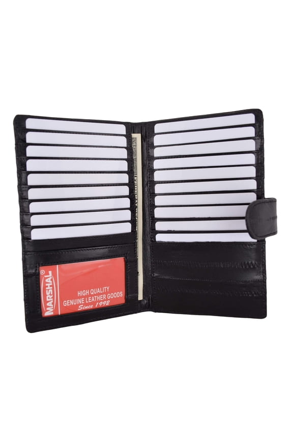 Eel Skin Leather Credit Card Holder Wallet 19 Card Slots & 1 ID Window With Snap E 1629
