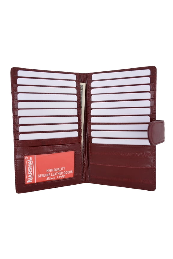 Eel Skin Leather Credit Card Holder Wallet 19 Card Slots & 1 ID Window With Snap E 1629