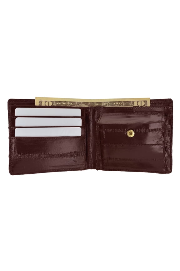 Eel Skin Soft Leather Bifold Credit Card Wallet with Coin Pouch E 59