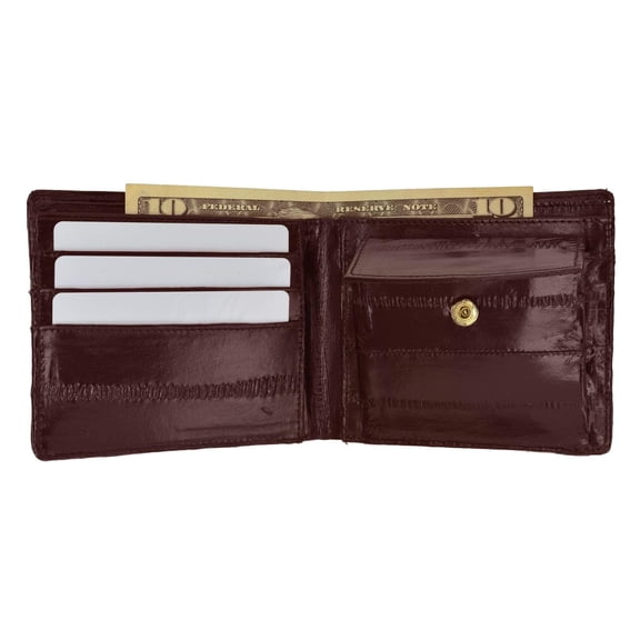 Eel Skin Soft Leather Bifold Credit Card Wallet with Coin Pouch E 59