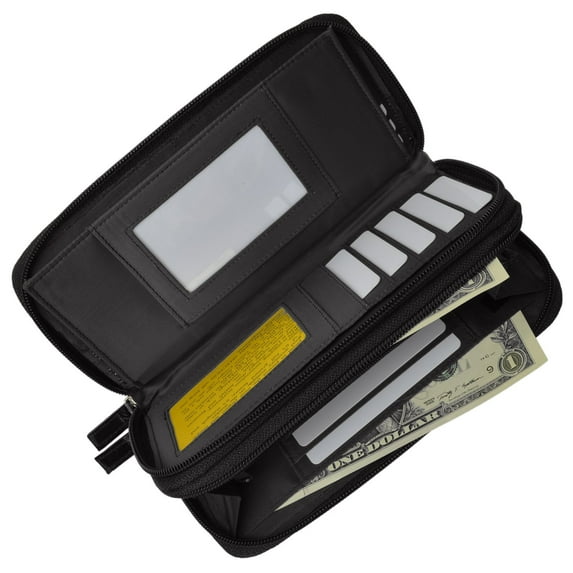 Eel Skin Unisex Double Zippered Checkbook Cover Wallet E 4575