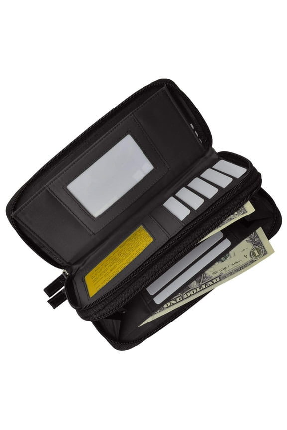 Eel Skin Unisex Double Zippered Checkbook Cover Wallet E 4575