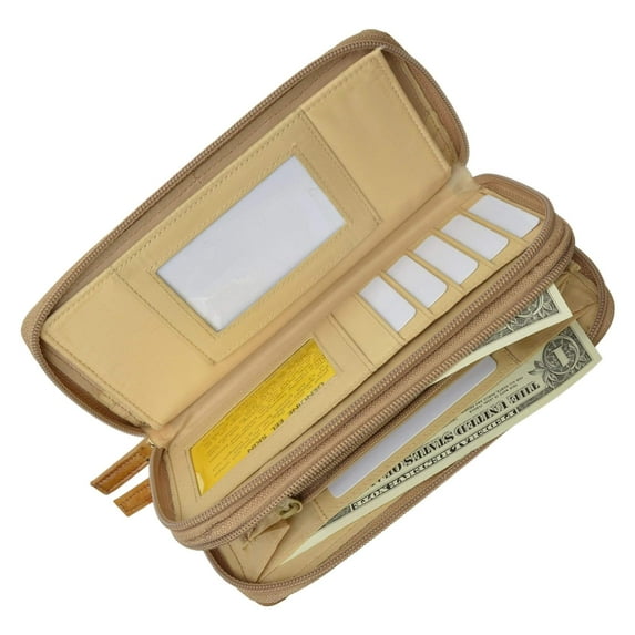 Eel Skin Unisex Double Zippered Checkbook Cover Wallet E 4575