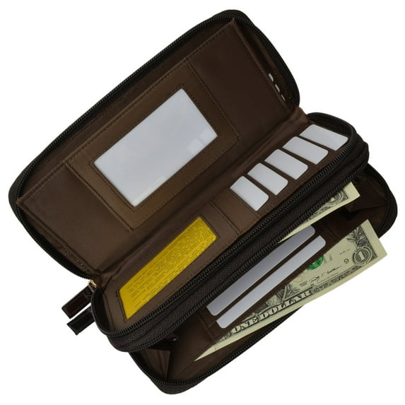 Eel Skin Unisex Double Zippered Checkbook Cover Wallet E 4575