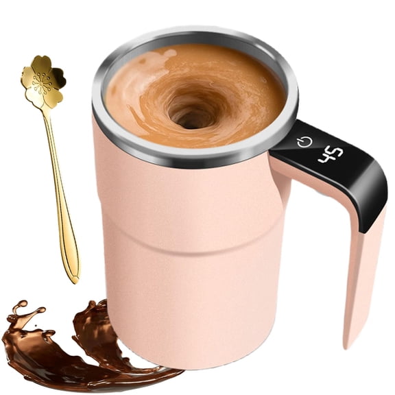 Eelectric Coffee Mug with a Built-in LCD Thermometer, Perfect for Brewing Coffee,Milk,Cocoa,Etc, 13oz Rechargeable Prevent Overflow Self Stirring Coffee Cup,Magnetic Electric Coffee Mug with Lid