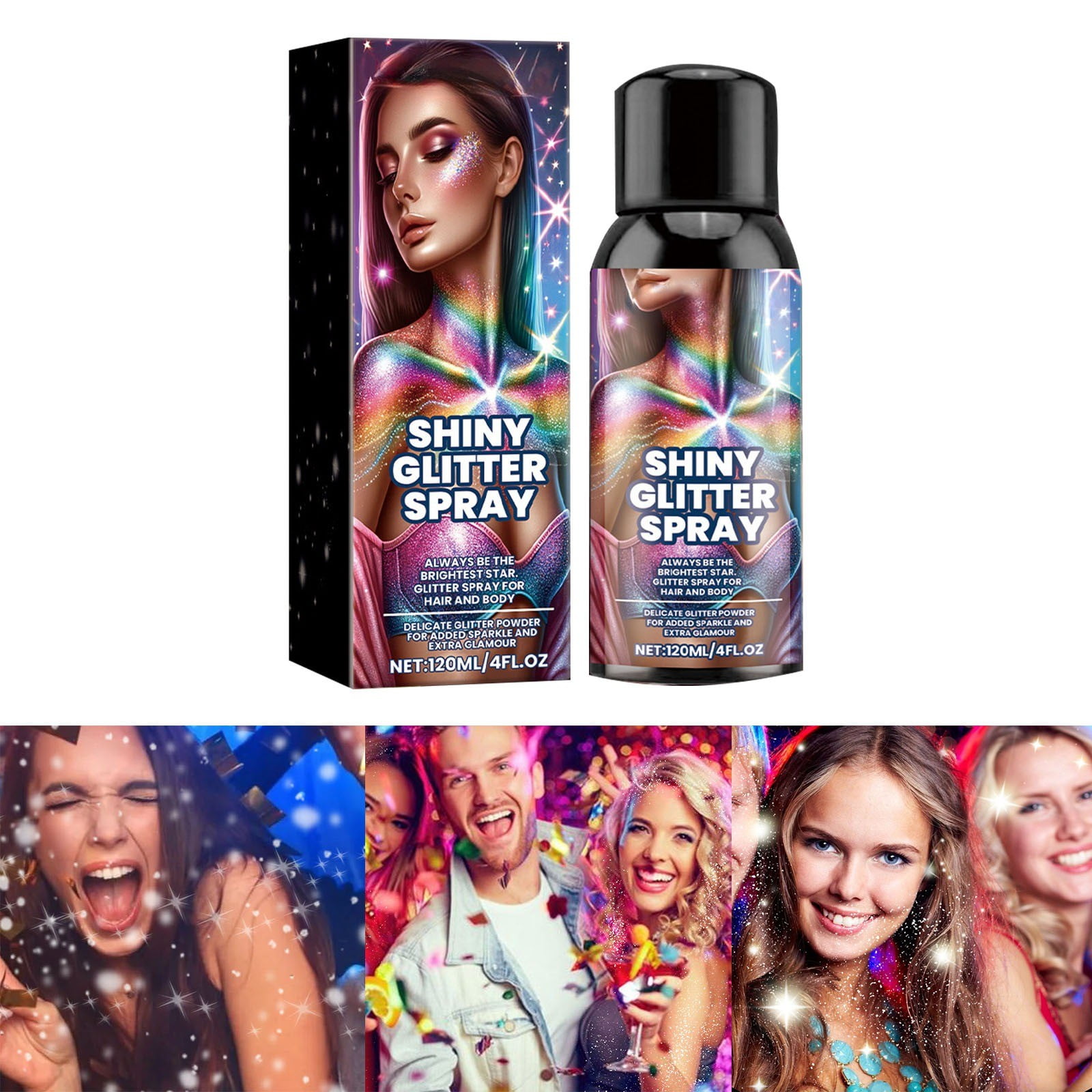 Eelhope Color Glitter Spray Party Hair Body Spray Highlight Glitter
