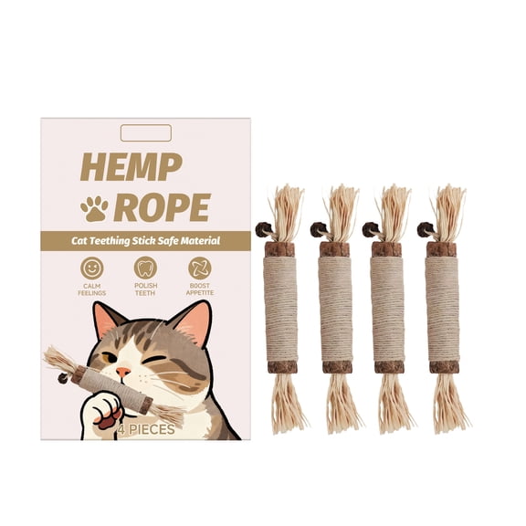 Eeljoy 4-Piece Natural Hemp Rope Cat Teething Sticks, Cat Chew Toys For Teeth Grinding, Stress Relief & Oral Health, Safe Natural Ingredients To Clean Teeth, Remove Plaque,