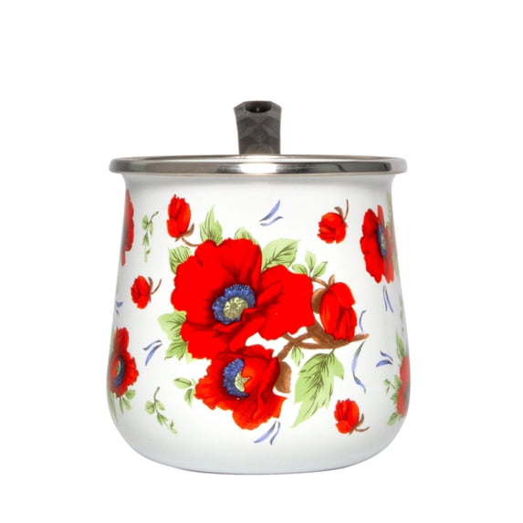 Eenameled Aluminum Coffeepot with Handle to store Hot Coffee Poppies Enamel Coffee Pot Coffee Warmer Camping Coffee Pot 0.7-qt. (0.65 L)