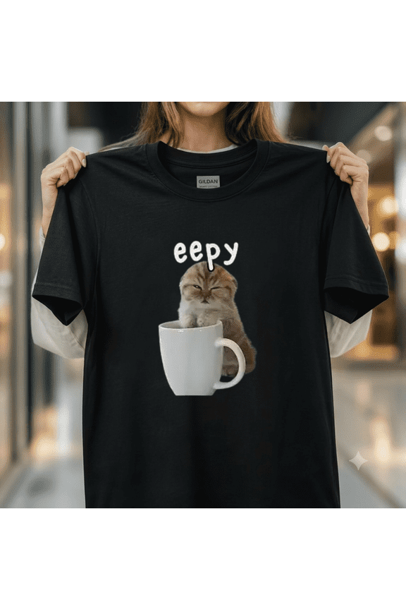 Eepy Cat Silly Sleepy Meme Chill Kitty On Coffee Cup Best Unisex T-Shirt, up to size 5XL