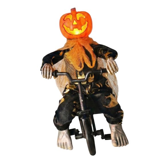 Eerie Halloween Display Figure, Animated Bike, Glow Face Decor with Sound Activation for Table Center Scenes