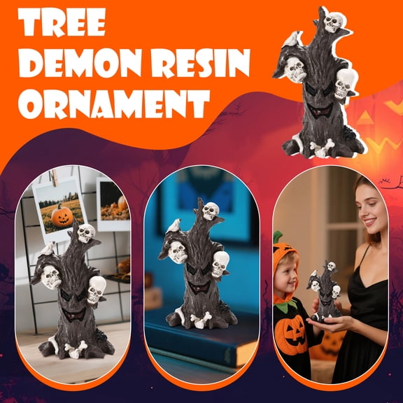 Eerie Shadowy Halloween Spooky Tree Spirit Figurine, Indoor Home Tabletop Haunted House Trick Or Treat Spooky Party Vibe, Weatherproof Reusable Craftsmanship Display For Holiday Family Guests