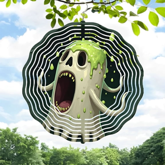 Eerie Skull Face Metal Hanging Wind Spinner - Unique Sound Wave Design for Yard & Garden Decor Perfect for Spooky Vibes