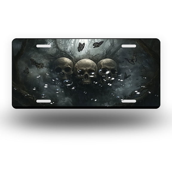 Eerie Skulls and Butterflies Front License Plate,Metal License Plate,Funny Standard Plates Personalized Novelty Decorative For Men/Women/Boys/Girls Car 6×12 Inch