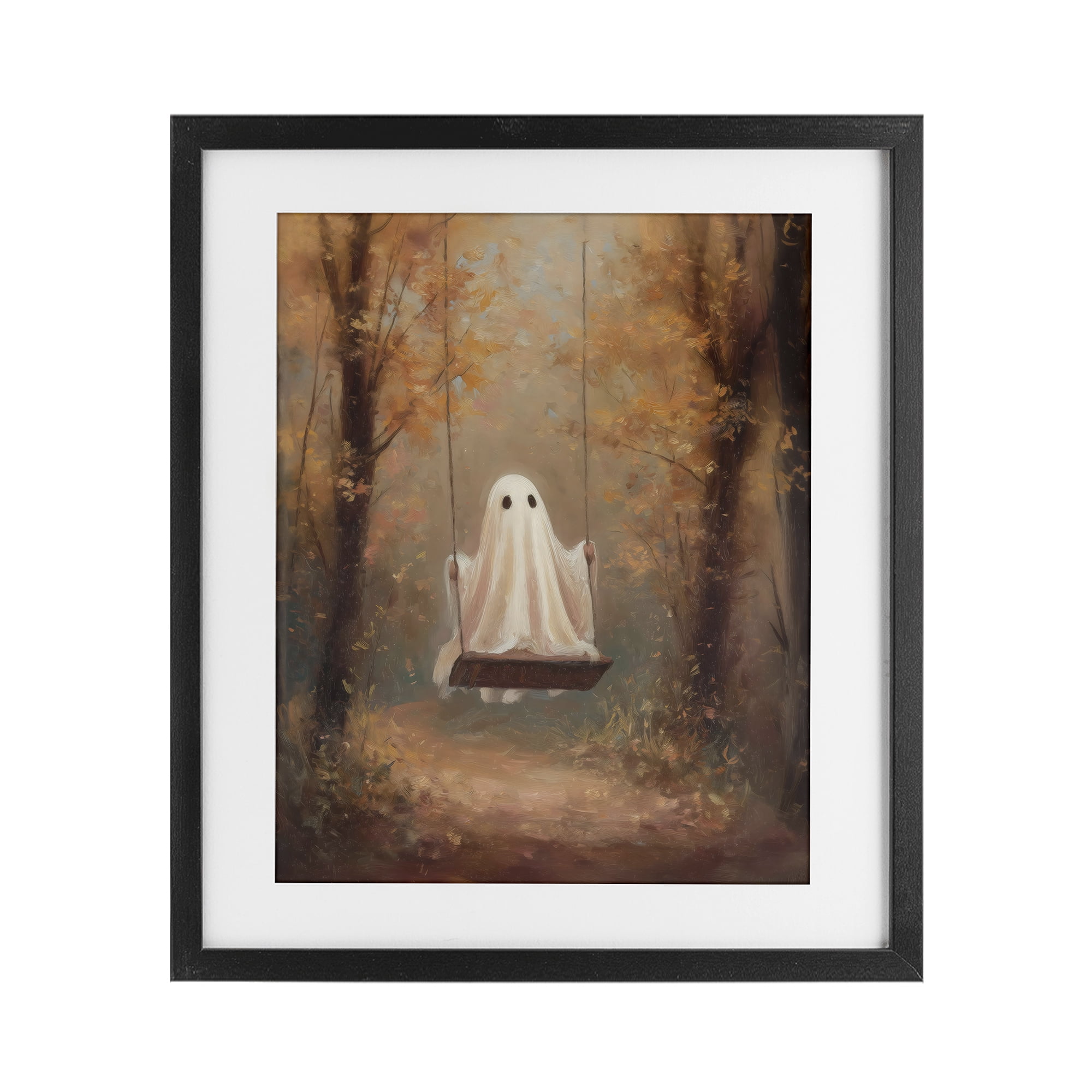Eerie Swinging Ghost Black Framed Print Under Glass, design by Arlington Prints