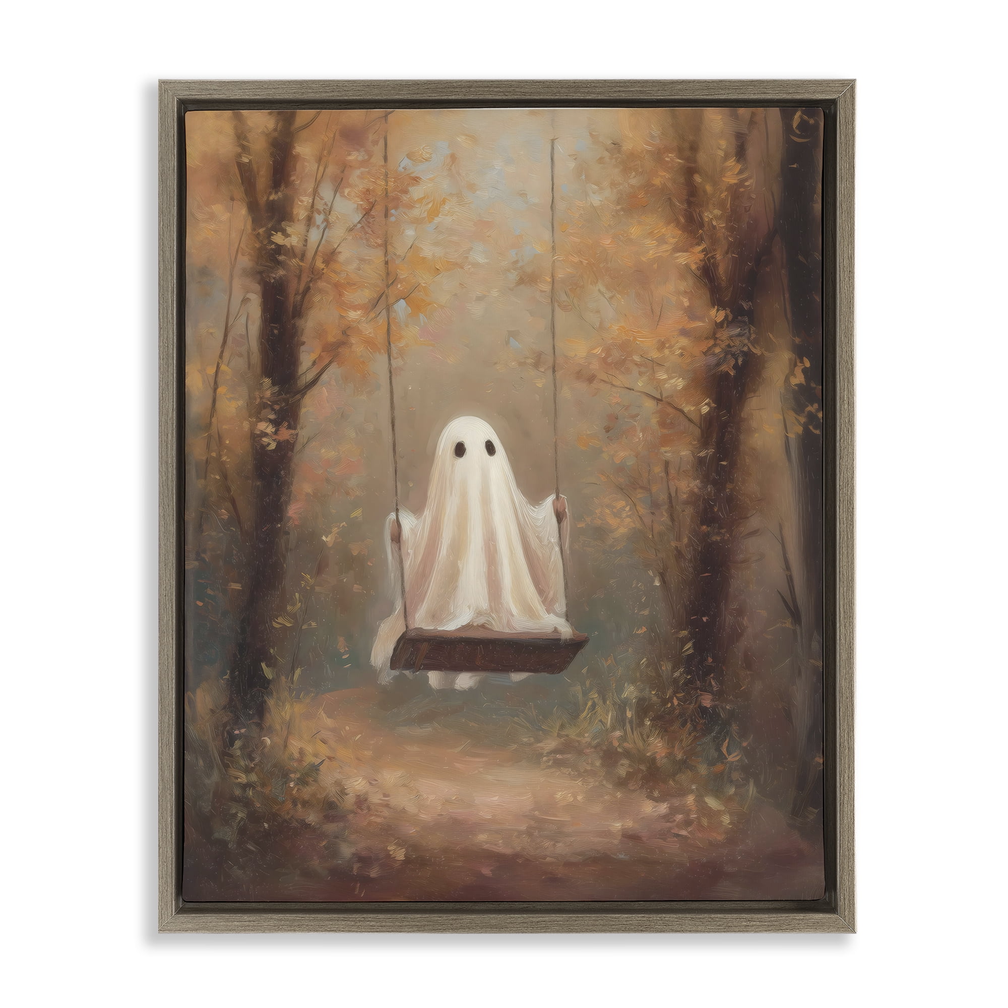 Eerie Swinging Ghost Brown Framed Floater Canvas Wall Art, design by Arlington Prints