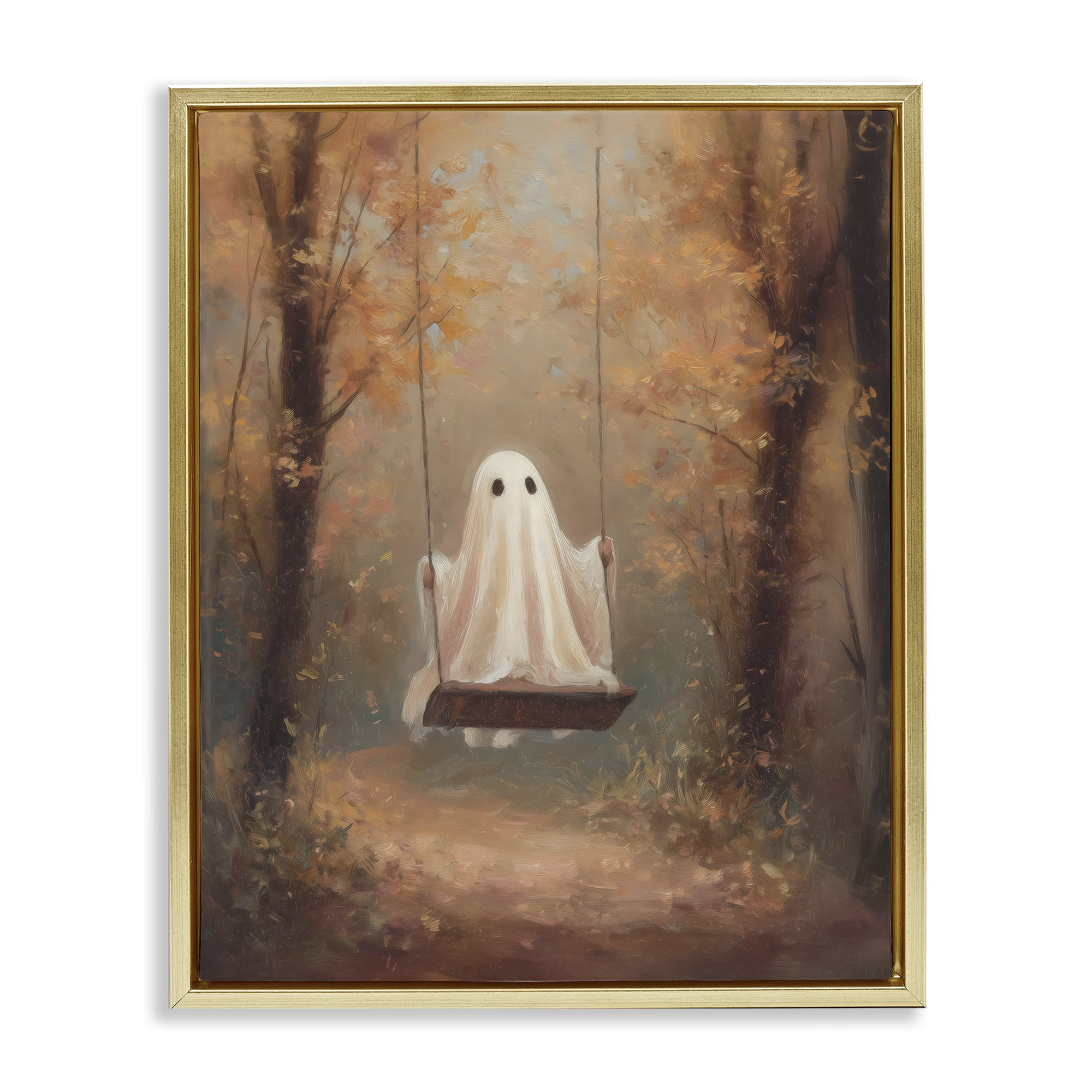 Eerie Swinging Ghost Gold Framed Floater Canvas Wall Art, design by Arlington Prints